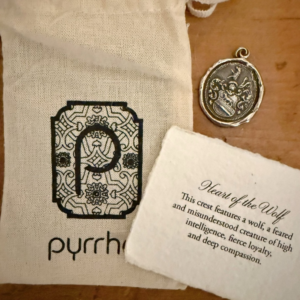 Pyrrha Heart of the Wolf Talisman- Sterling Silver on Oxidized Fine Curb Chain